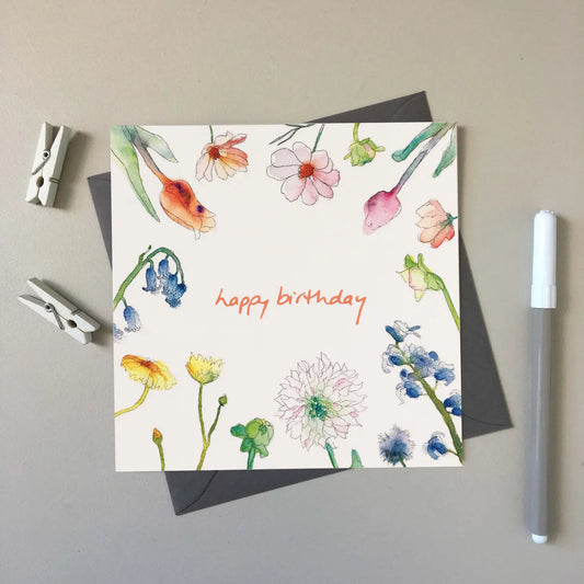A sweet flower edged Birthday greeting card .