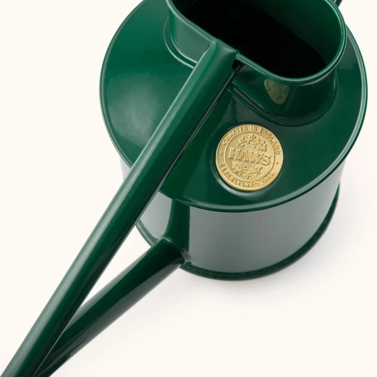 Haws Rolwley Ripple Metal Two Pint Watering Can in British Green top view of the product