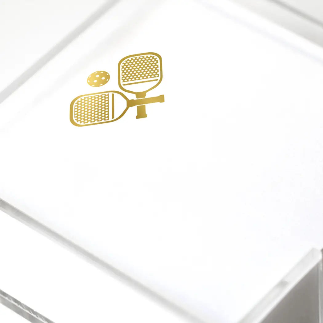 Gold Foil stationery pad with gold pickleball paddles
