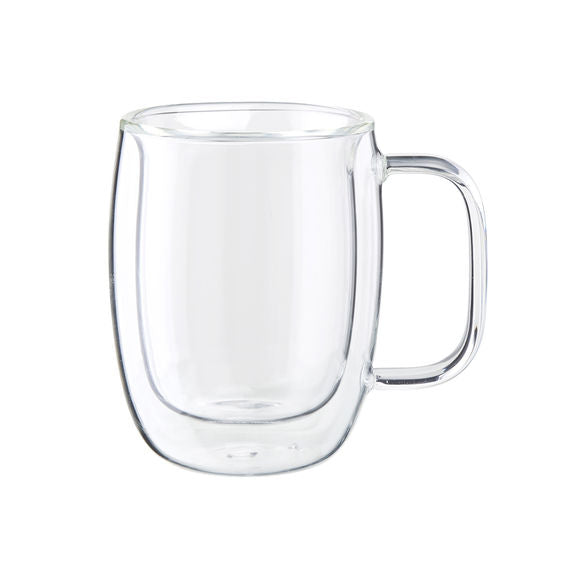 A photograph of the Zwilling Sorrento Espresso Double Walled Mug empty showing the glass double walled construction
