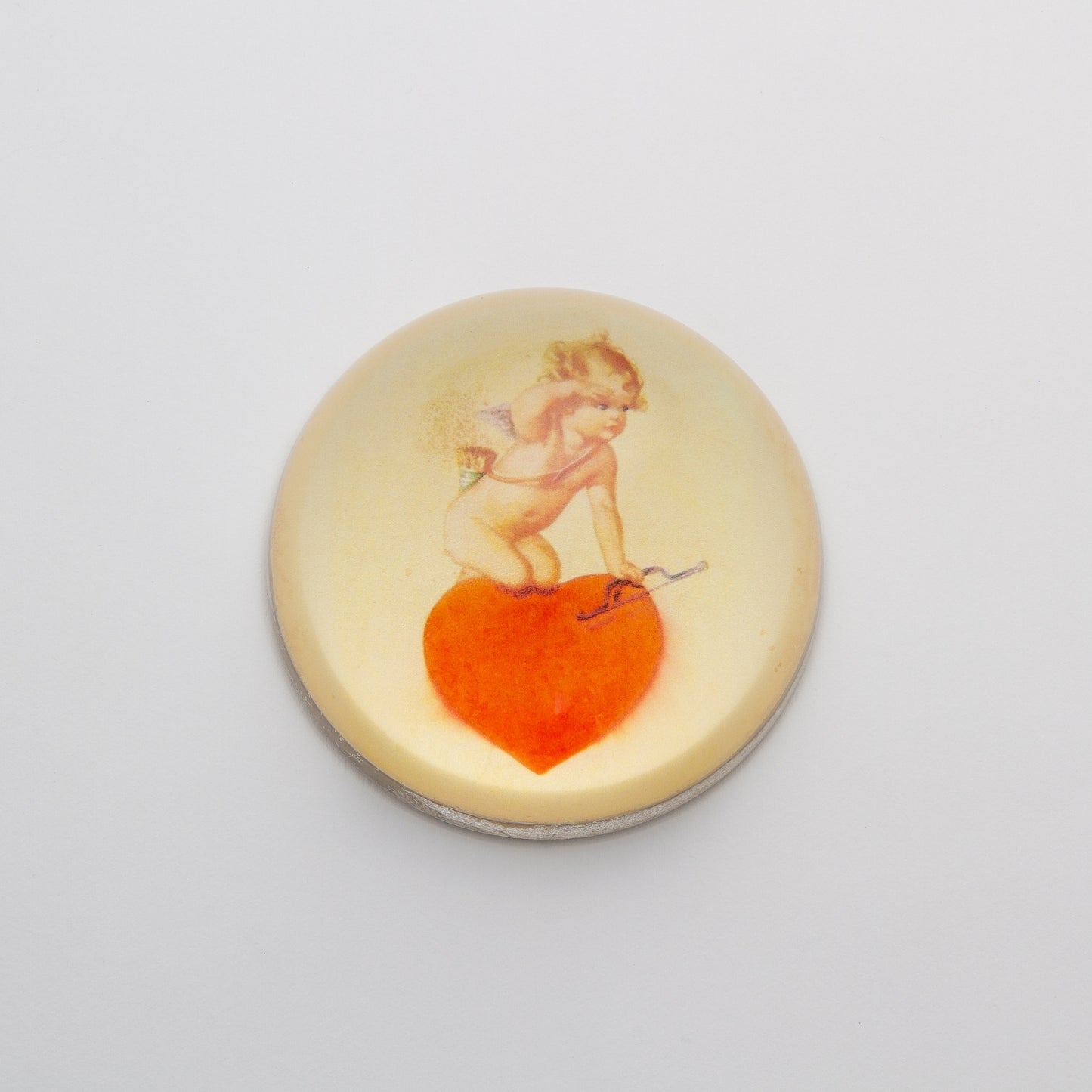 Cupid Kneeling on a Red Heart - Crystal Dome Decoupaged Paperweight - Hidden Lake Garden Home