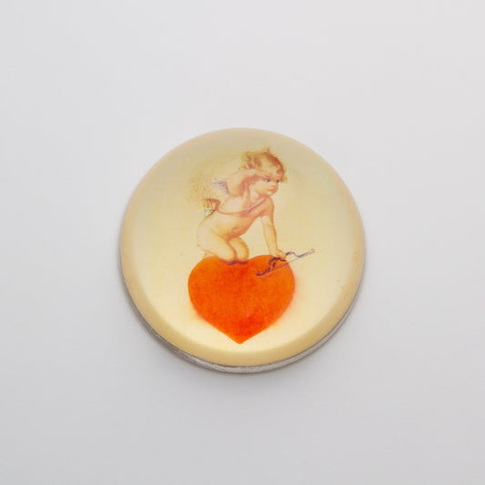 Cupid Kneeling on a Red Heart - Crystal Dome Decoupaged Paperweight - Hidden Lake Garden Home