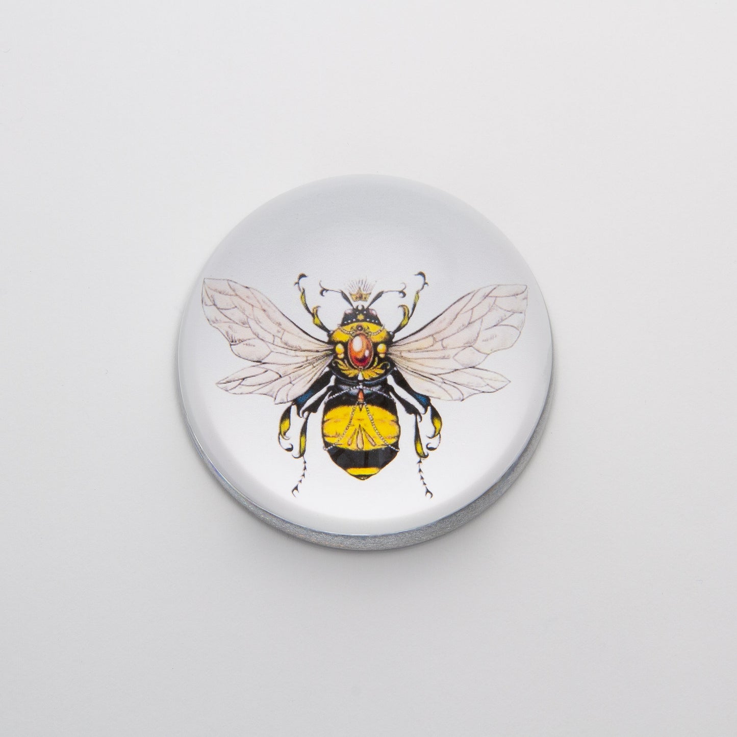Yellow Jeweled Bee - Crystal Dome Decoupaged Paperweight - Hidden Lake Garden Home
