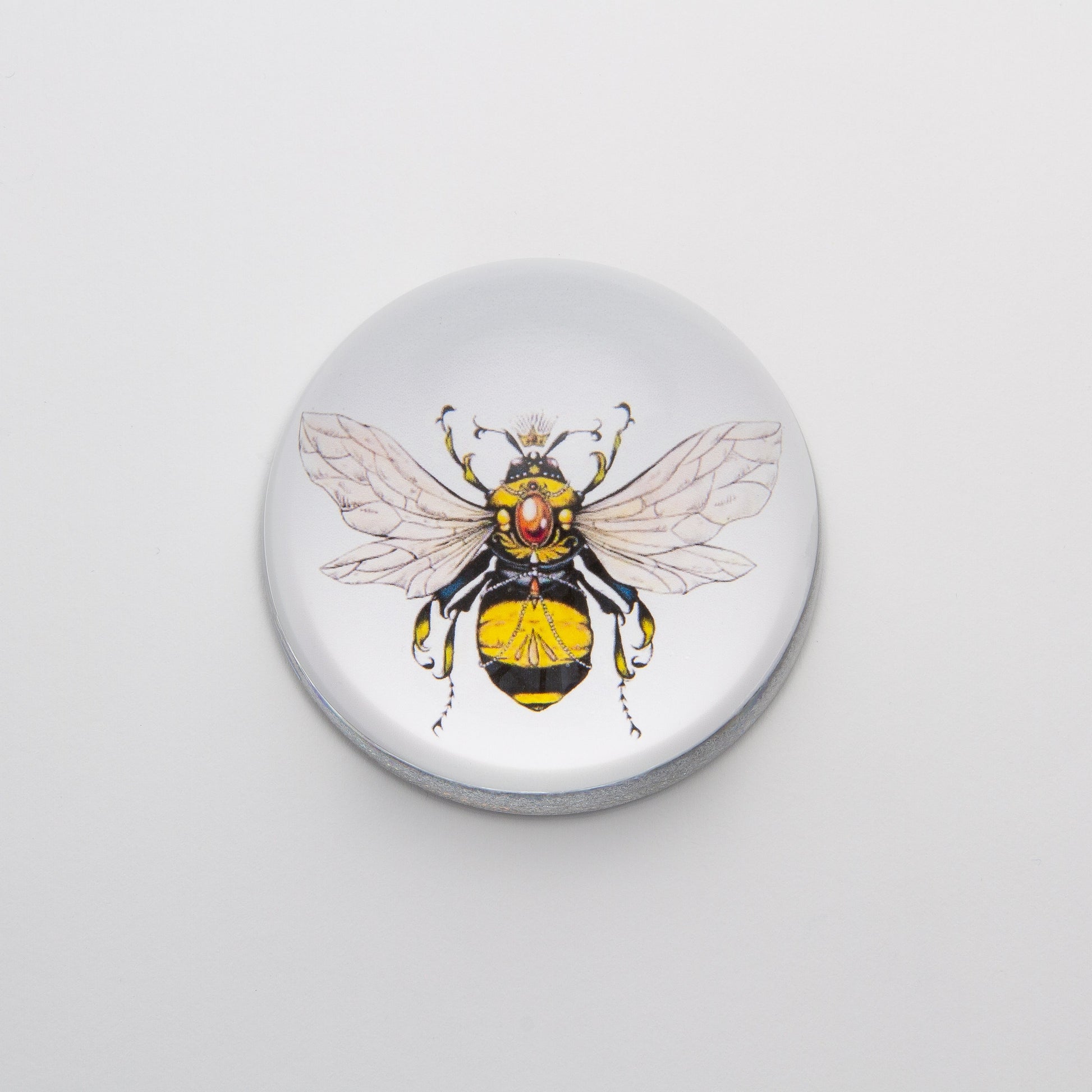 Yellow Jeweled Bee - Crystal Dome Decoupaged Paperweight - Hidden Lake Garden Home