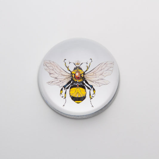 Yellow Jeweled Bee - Crystal Dome Decoupaged Paperweight - Hidden Lake Garden Home