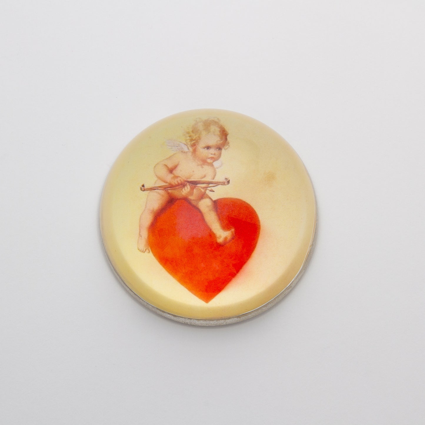 Cupid Sitting on a Red Heart - Crystal Dome Decoupaged Paperweight - Hidden Lake Garden Home