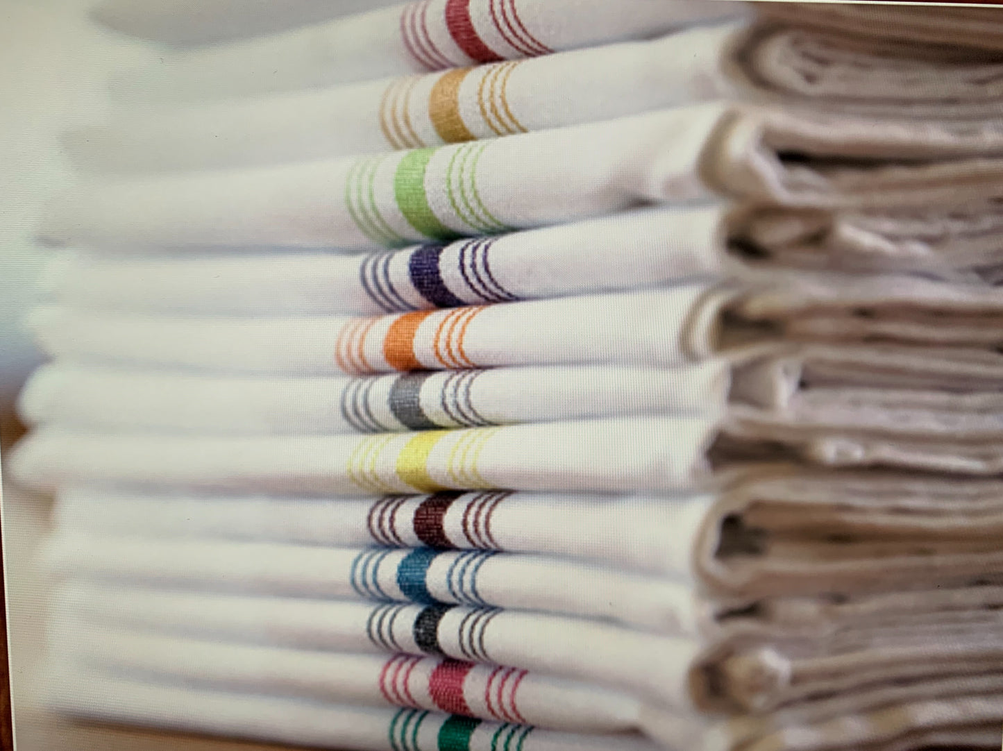Bistro Striped Napkins showing all the colors that they come in.