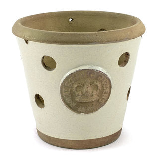 Handcrafted Medium Orchid Pot. Ivory Glaze with holes all around for air to get to the roots. Embossed with London's KEW Royal Botanical Garden's Official Sea