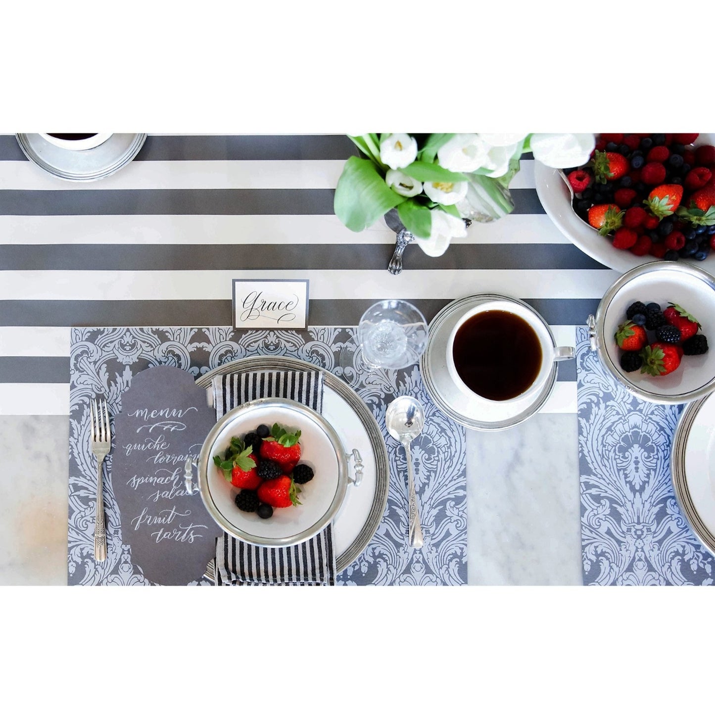 A photograph of the tapestry placemat in breakfast table setting