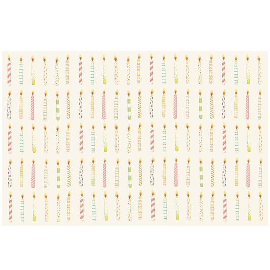 Features a fun candle pattern in. pastel colors. It just screams Happy Birthday!