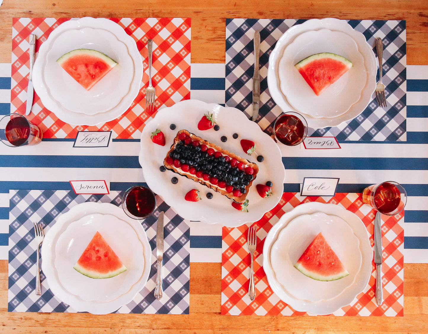 Picnic Check Red and Blue Paper Placemats - Hidden Lake Garden Home