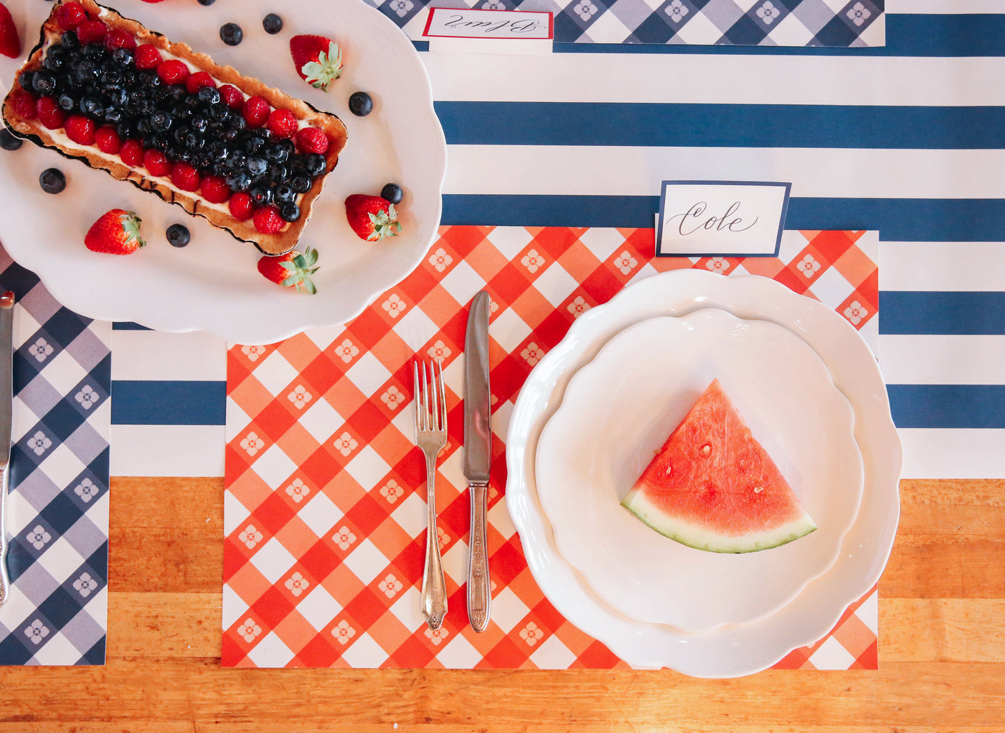 Picnic Check Red and Blue Paper Placemats - Hidden Lake Garden Home