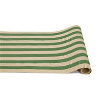 A green and kraft paper table runner to use with the blooming hydrangeas placemats and place card.