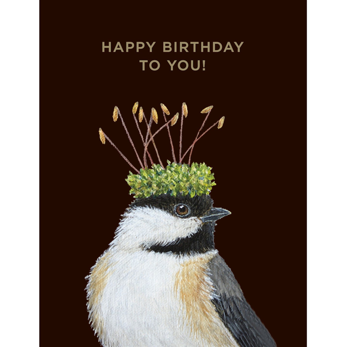 Bird with a green head crown with flower spikes coming out of the top message Happy Birthday
