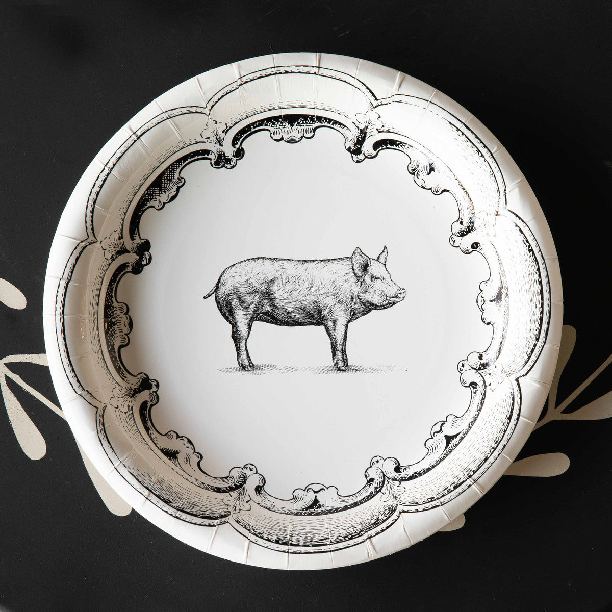 Black and White Pig Dessert Plate - Hidden Lake Garden Home