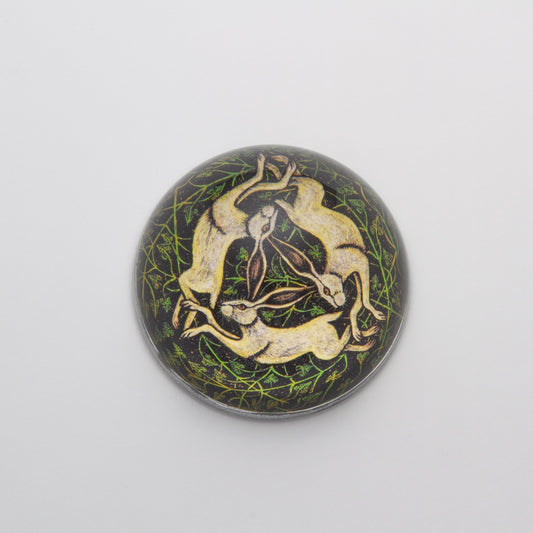 Rabbits Circling -  Crystal Dome Decoupaged Paperweight - Hidden Lake Garden Home