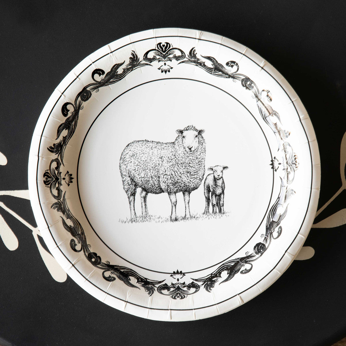 Black and White Sheep Paper Dinner Plate 10" - Hidden Lake Garden Home