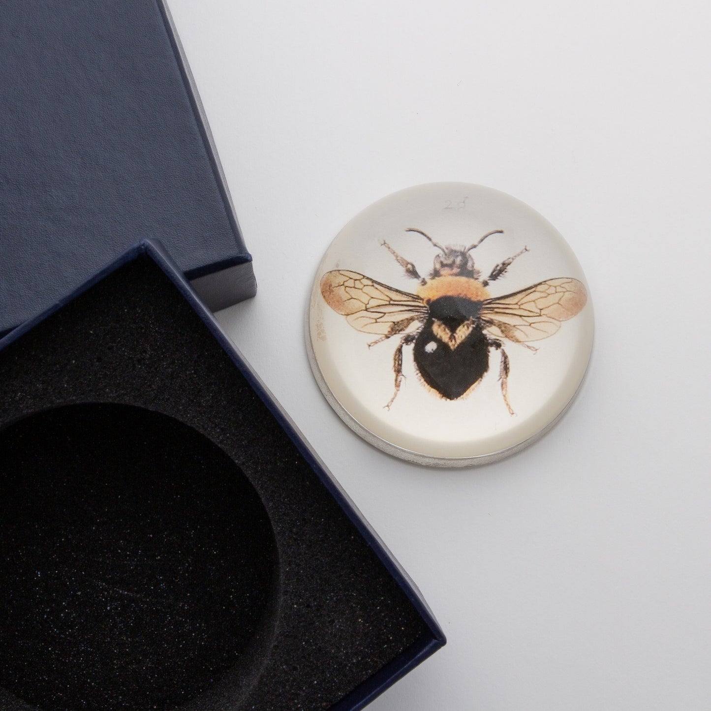 Black and Orange Bee - Crystal Dome Decoupaged Paperweight - Hidden Lake Garden Home