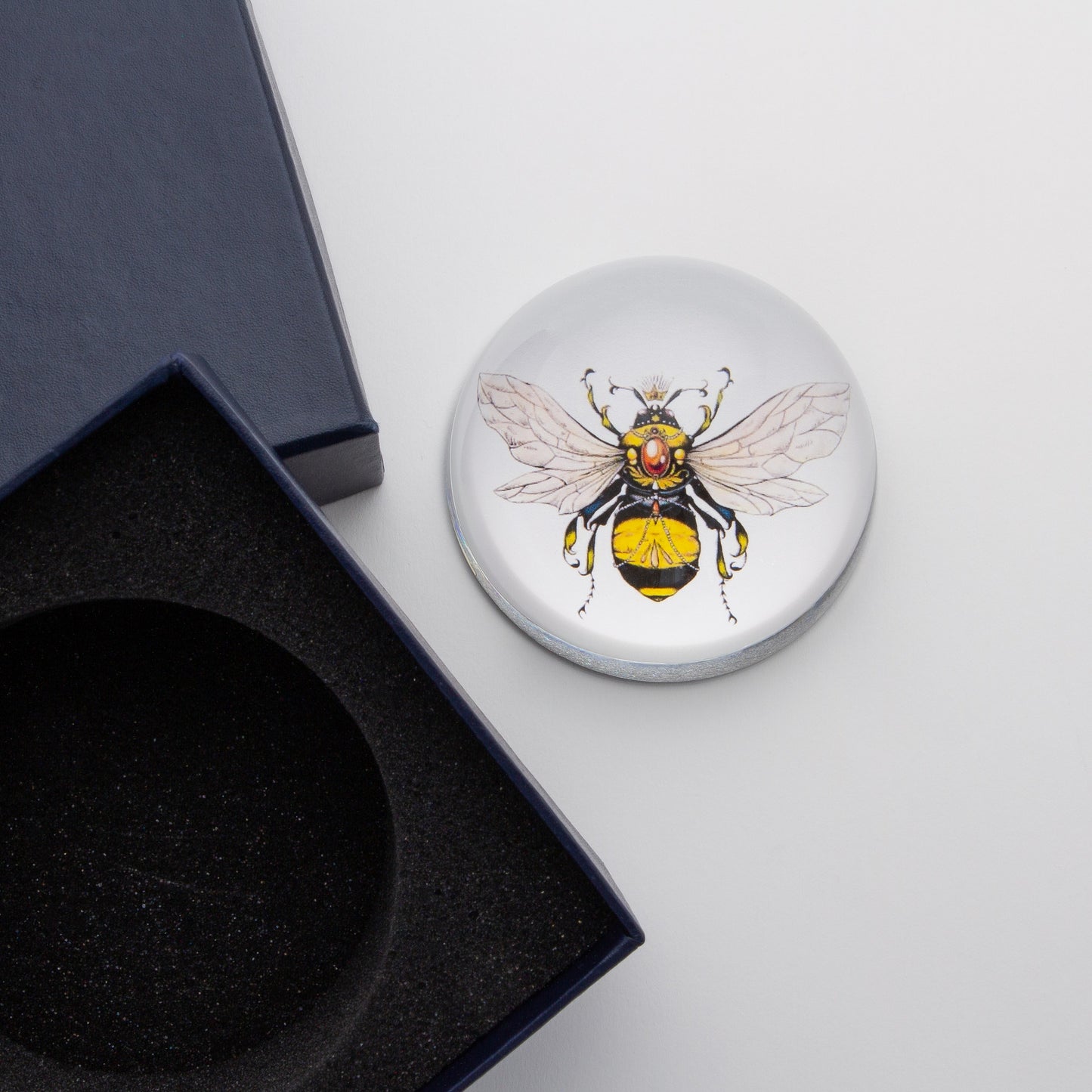 Yellow Jeweled Bee - Crystal Dome Decoupaged Paperweight - Hidden Lake Garden Home