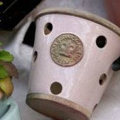 Handcrafted Medium Orchid Pot. Ivory Glaze with holes all around for air to get to the roots. Embossed with London's KEW Royal Botanical Garden's Official Sea