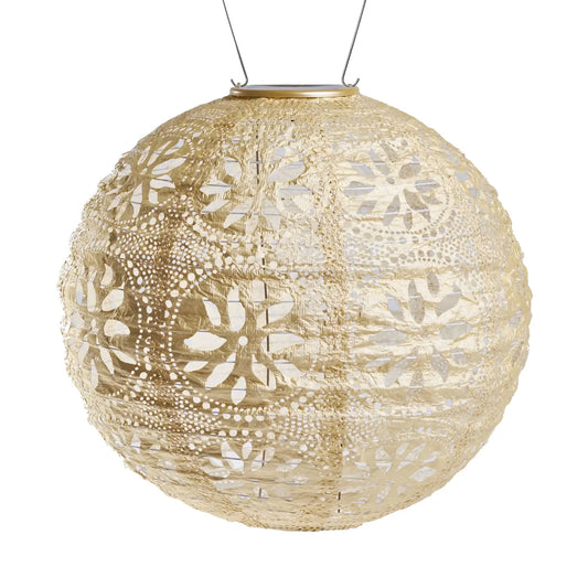 A close up image of the Stella Boho Globe Solar outdoor handing lantern.