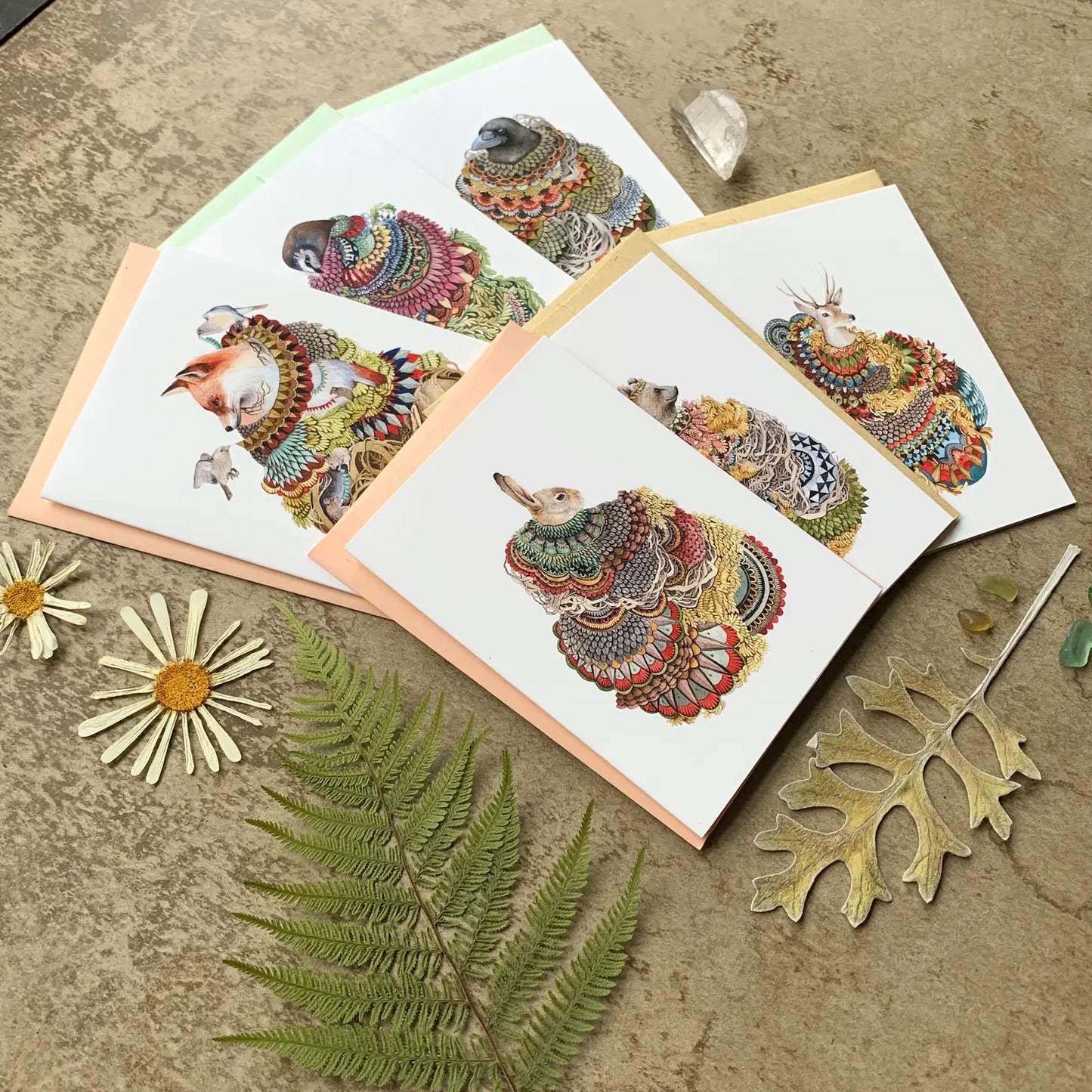 A picture where the collection is fanned out to show each design.