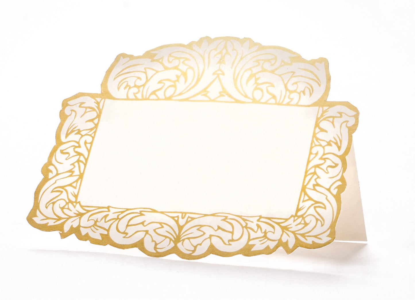 Elegant tented place card, die cut in gold and cream all that is needed is your guest name
