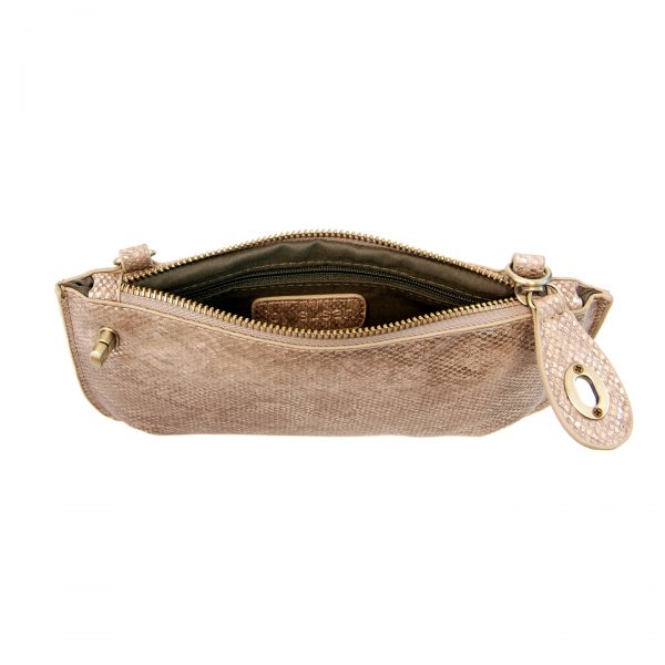 Light Copper Python Crossbody Wristlet Clutch