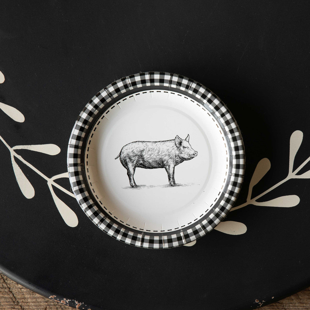 Black and White Pig Dessert Plate - Hidden Lake Garden Home