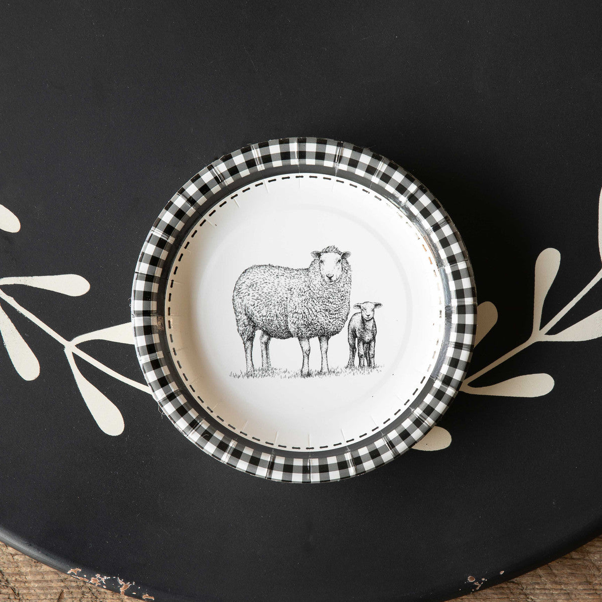 Black and White Sheep Paper Dinner Plate 10" - Hidden Lake Garden Home