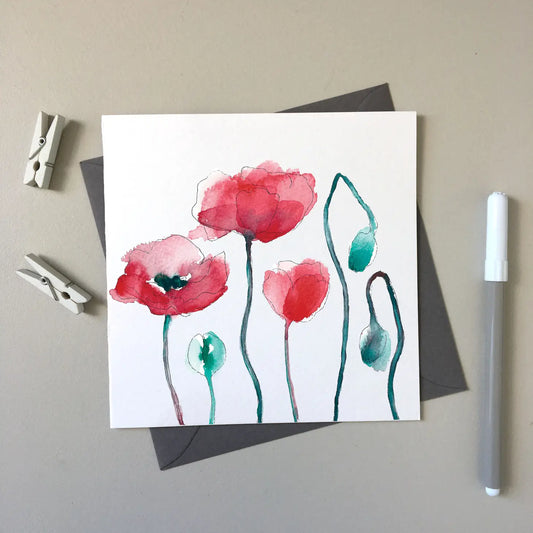 Poppies with light green stems done in water color . Just beautiful!