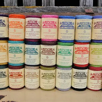 Showing a line up of many of the Nutscene garden twine colors.