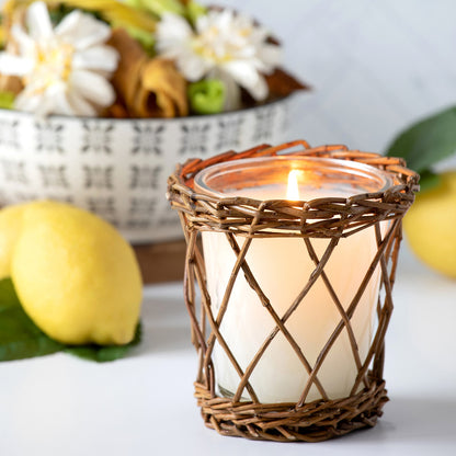 Picture showing the Homemade Lemonade Candle with Wicker holder.