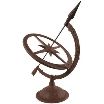 Cast Iron Sundial in Antique Brown finish.