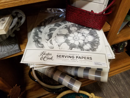 Use these serving papers with this tablescape design.