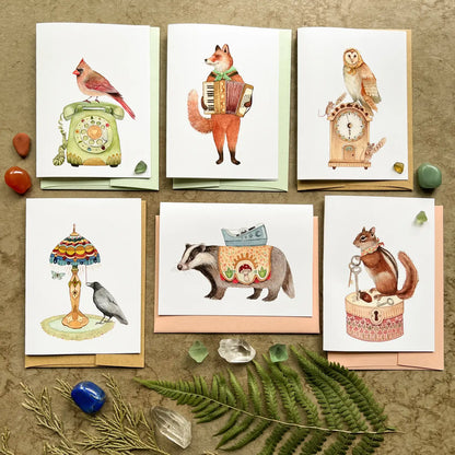 image showing all six of the woodland cards.