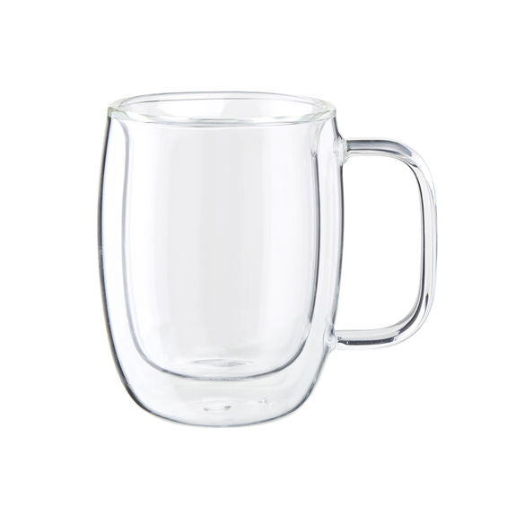 A photograph of the Zwilling Sorrento Espresso Double Walled Mug  empty showing the glass double walled construction