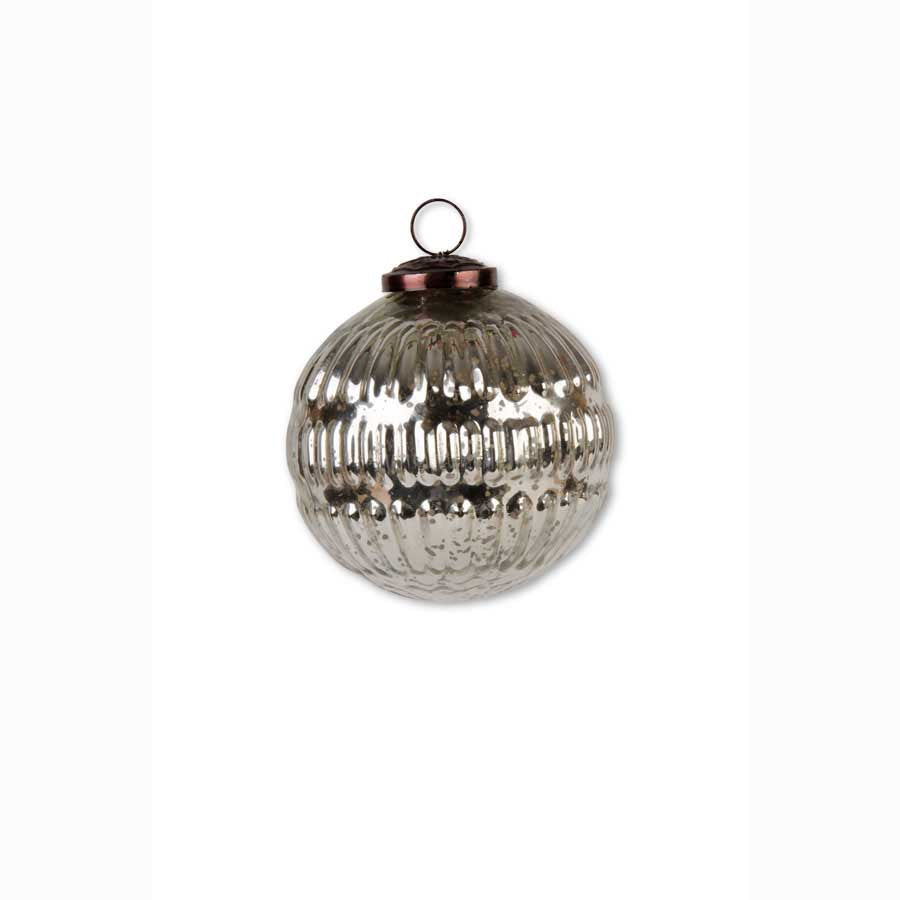 3.5 Round Mercury Glass Silver Ornament 