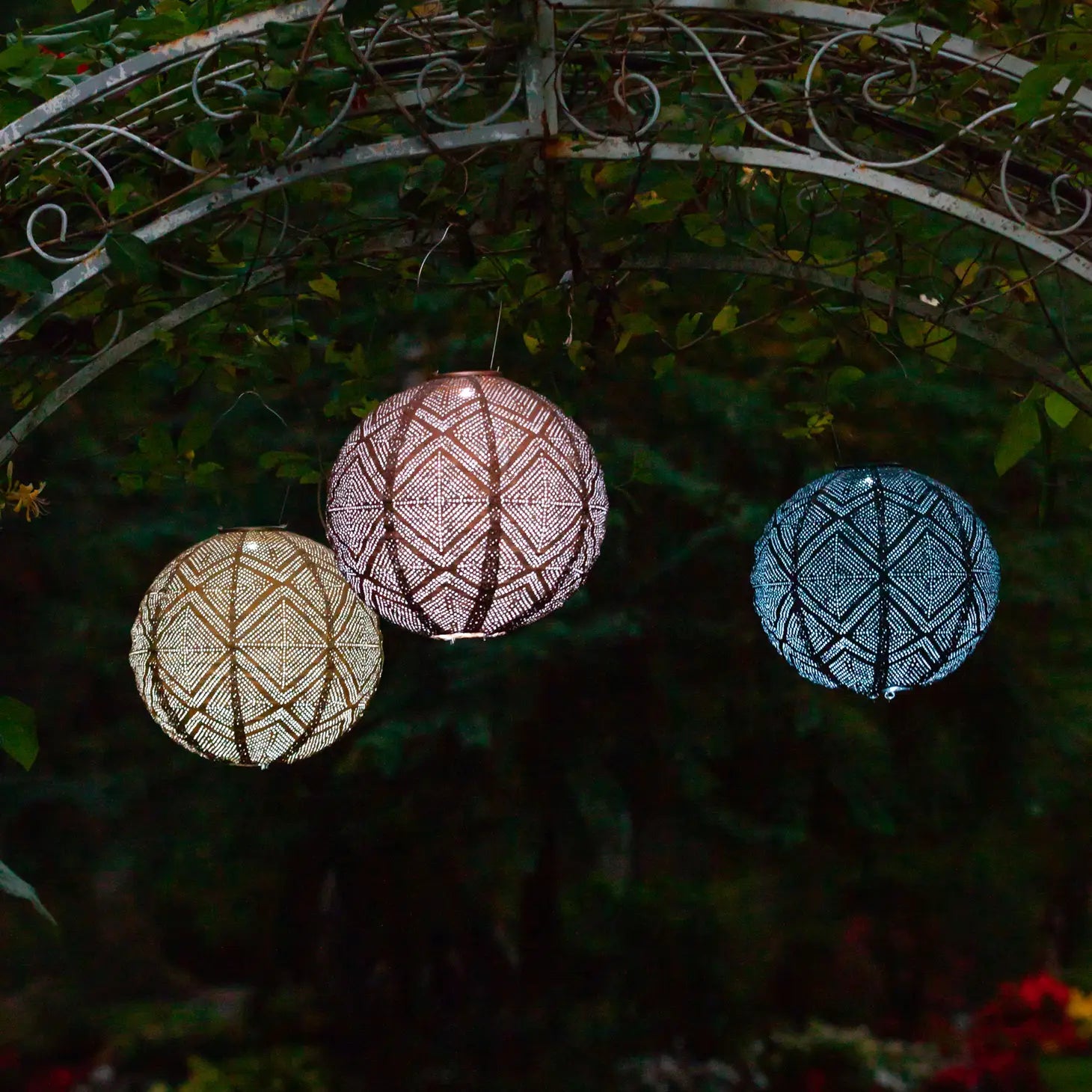 Image showing how these lanterns look while lite at night.