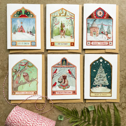 Image is showing all 6 of the designs in tow rows with their envelopes.