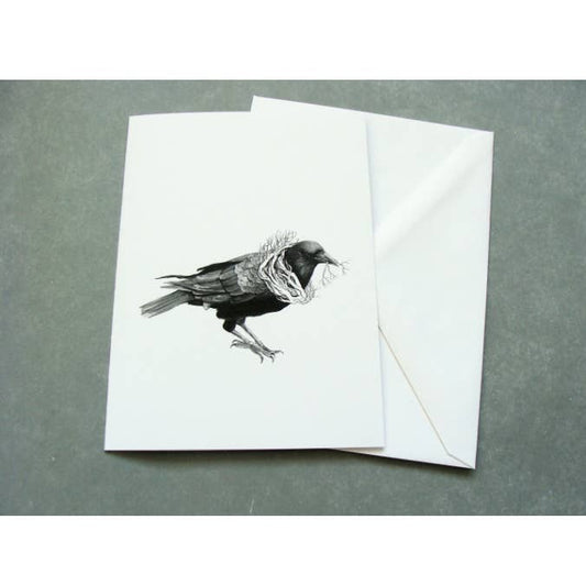 The Gathering Card - The Crow is draw-in in black and white and has been busy gathering twigs and small branches for the Halloween holiday. Say happy Halloween to someone special with this very special greeting card.