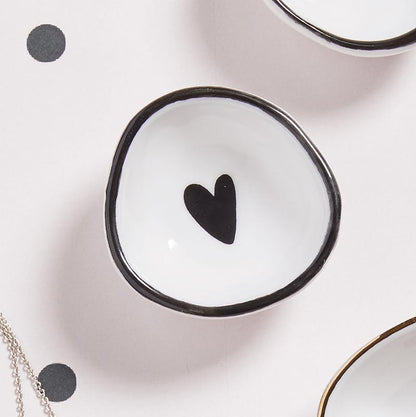 Petite Heart Ring Dish In Black And White