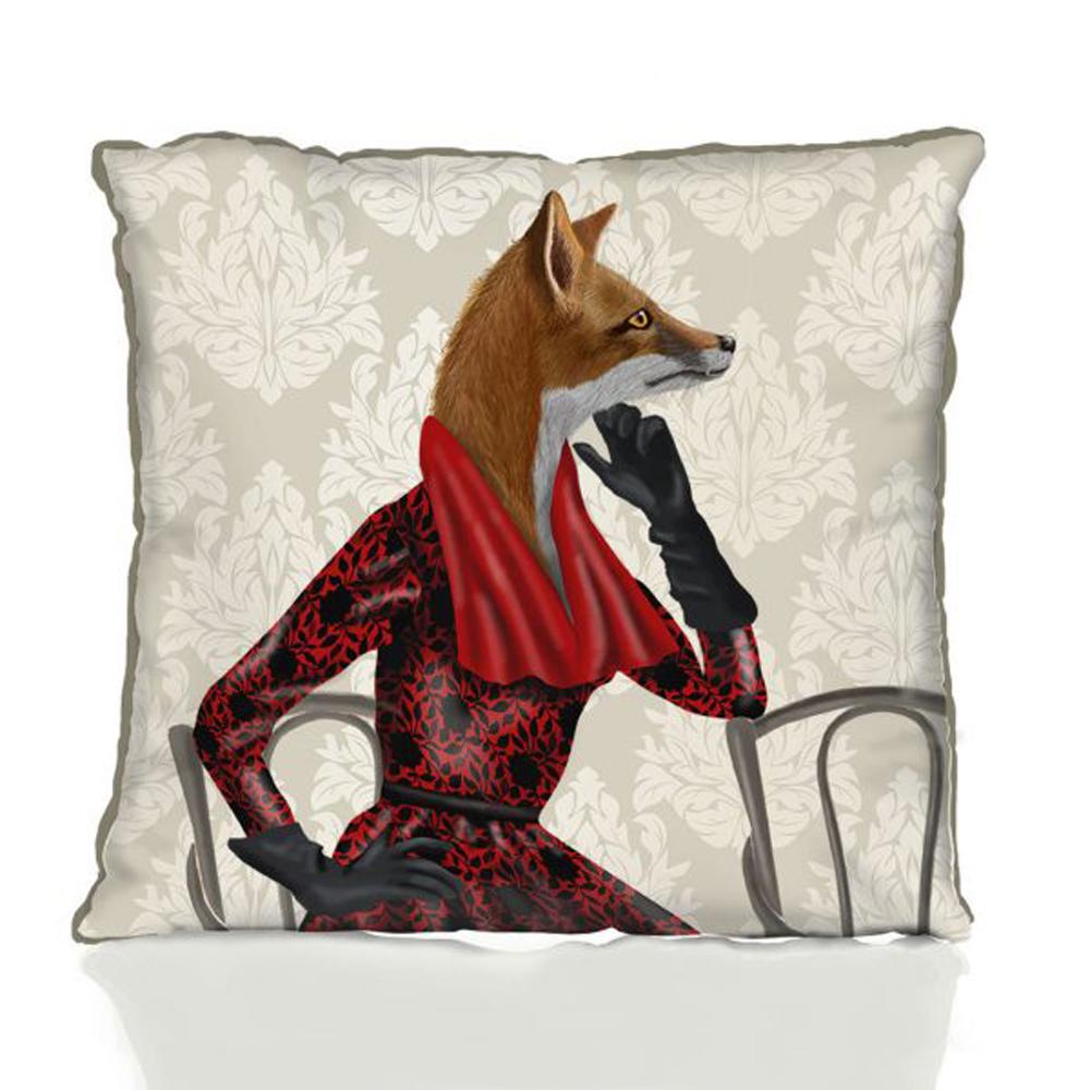 Fox with Red Scarf Pillow by Fab Funky