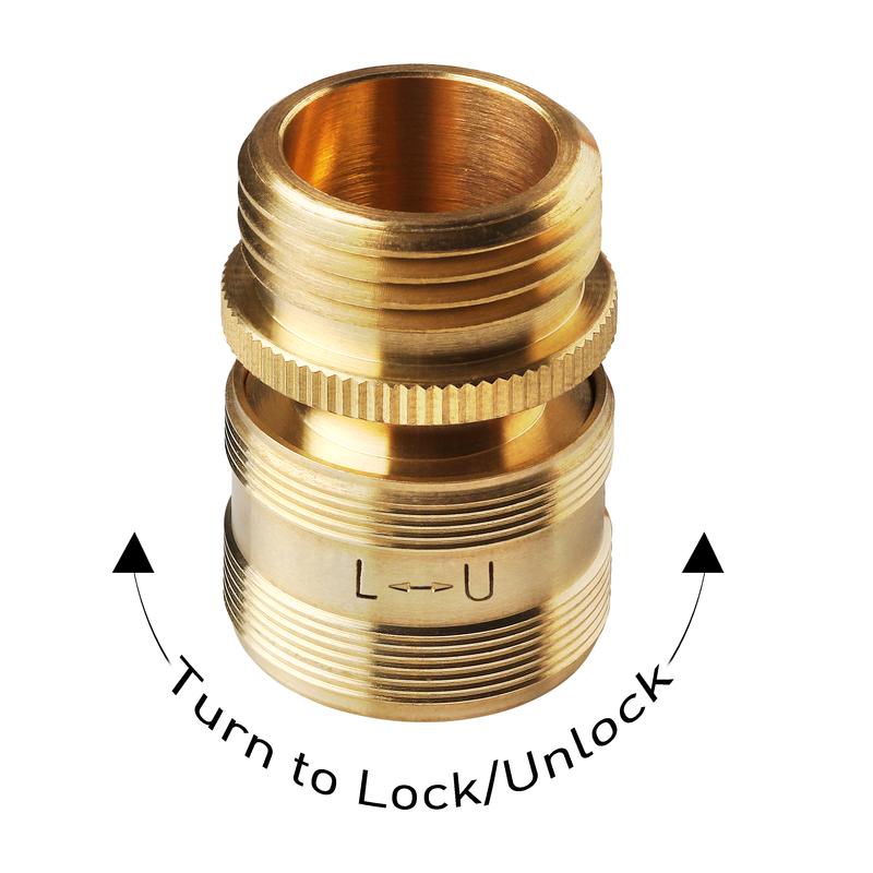 The quick connect showing how to turn to lock and unlock the connecter 
