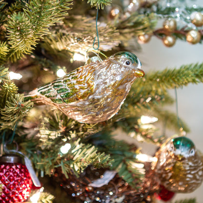 Glass Bird Ornaments  Amber and Green