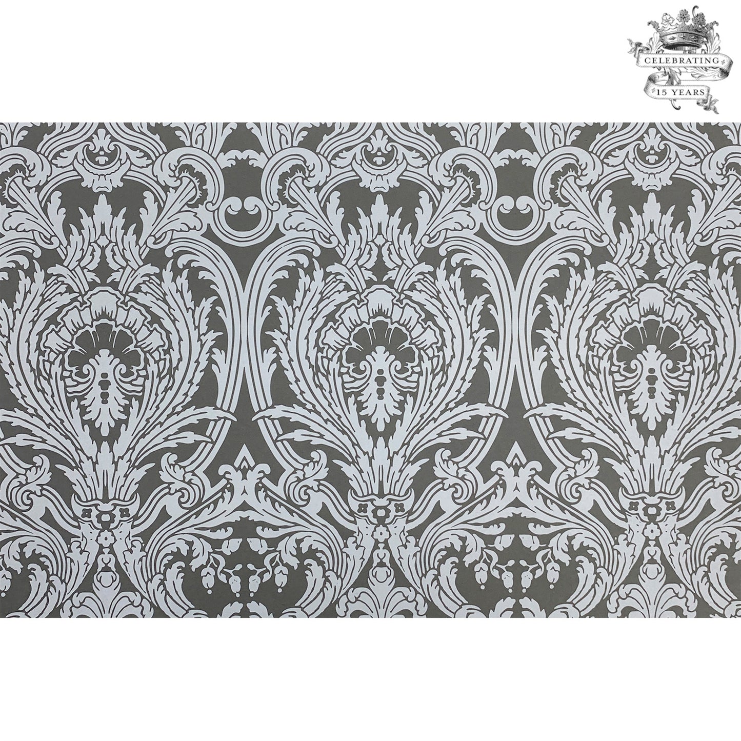 This Tapestry Anniversary Paper Placemat is in white ink on gray paper , very elegant