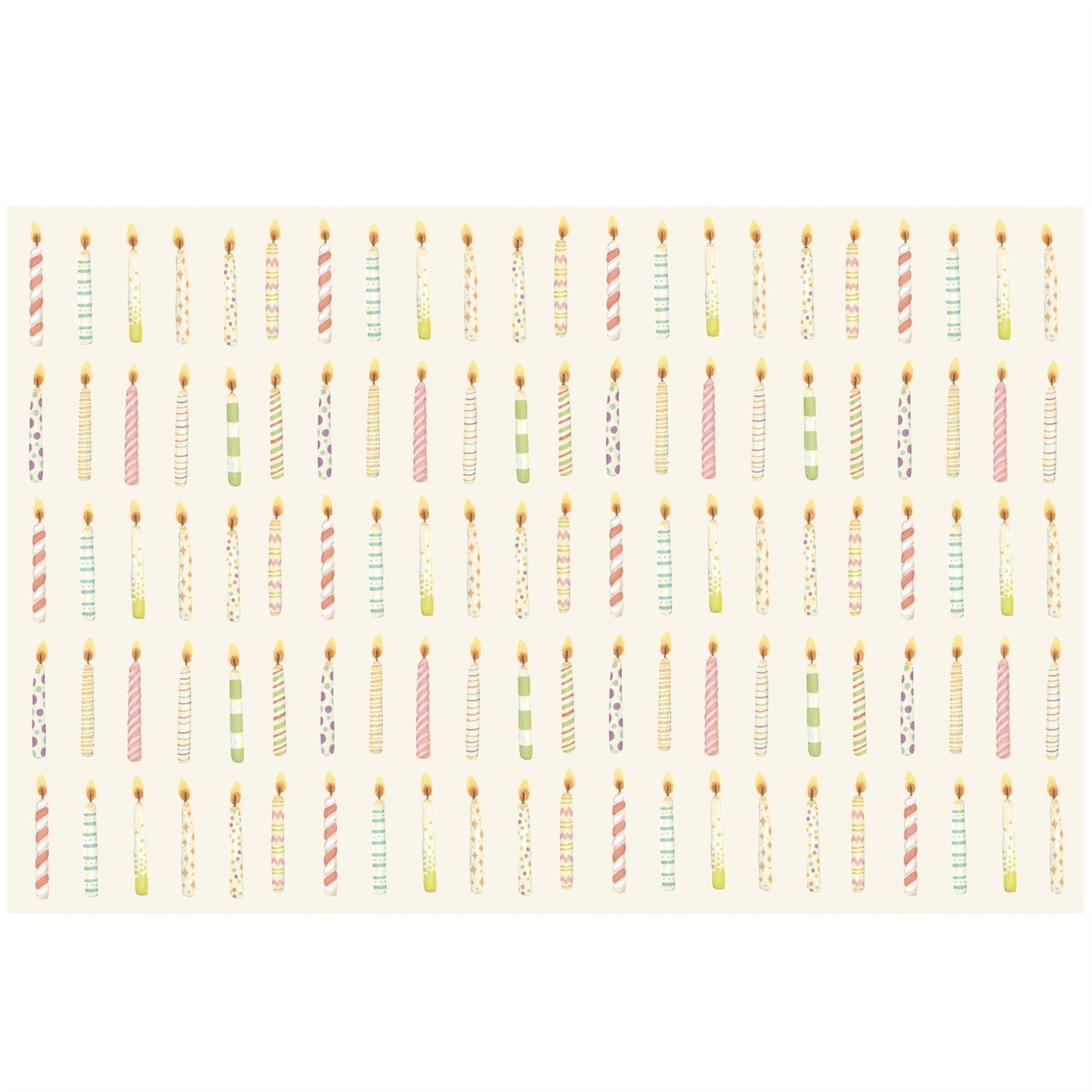 Features a fun candle pattern in. pastel colors. It just screams Happy Birthday!