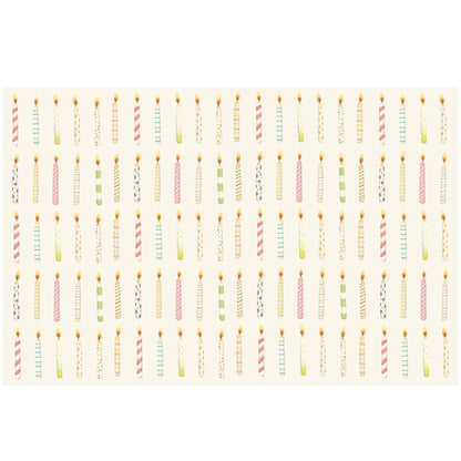 Features a fun candle pattern in. pastel colors. It just screams Happy Birthday!