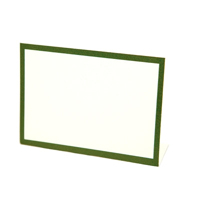 A dark green boarder framed place card as another option for the place setting .
