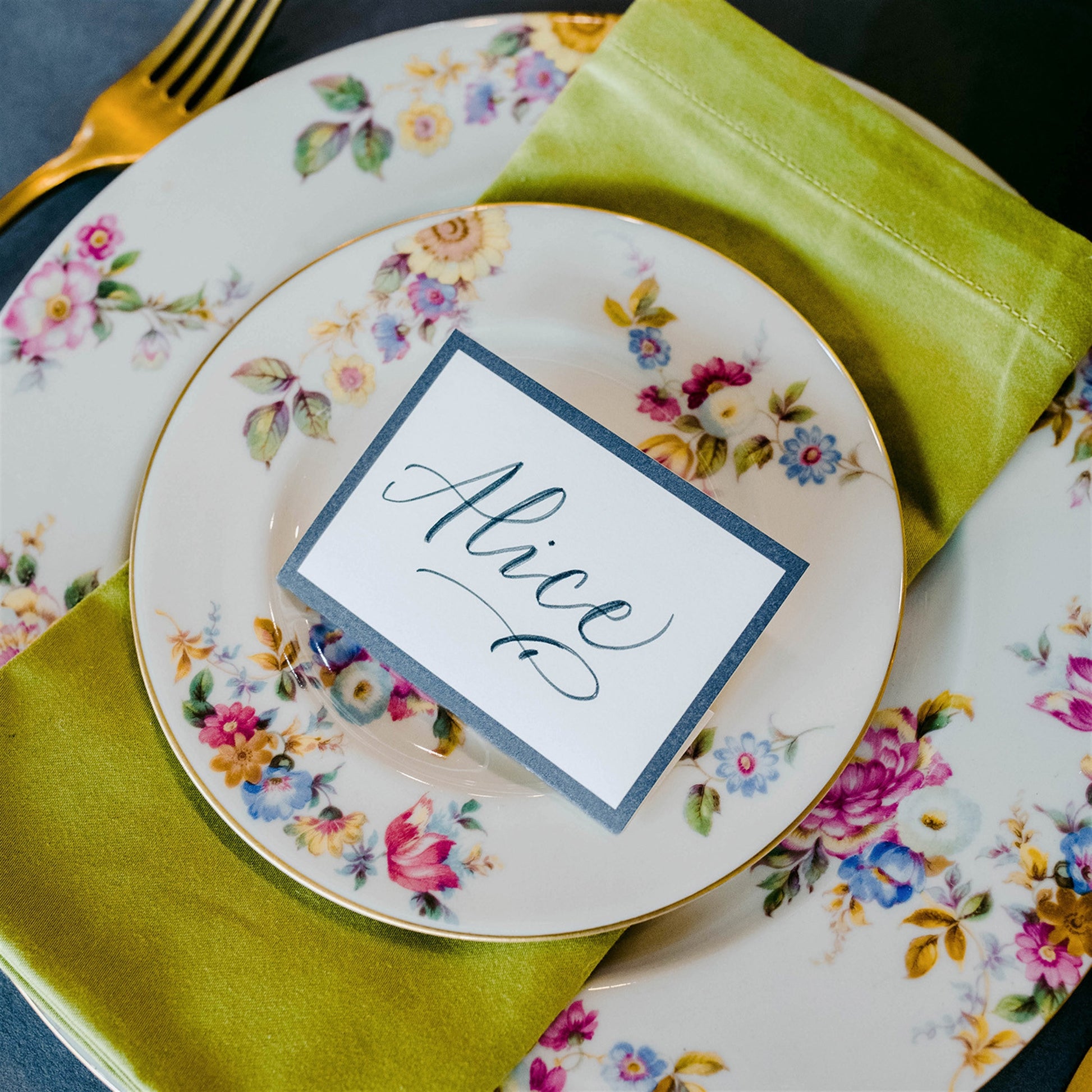 A photo of a place setting using the place card.